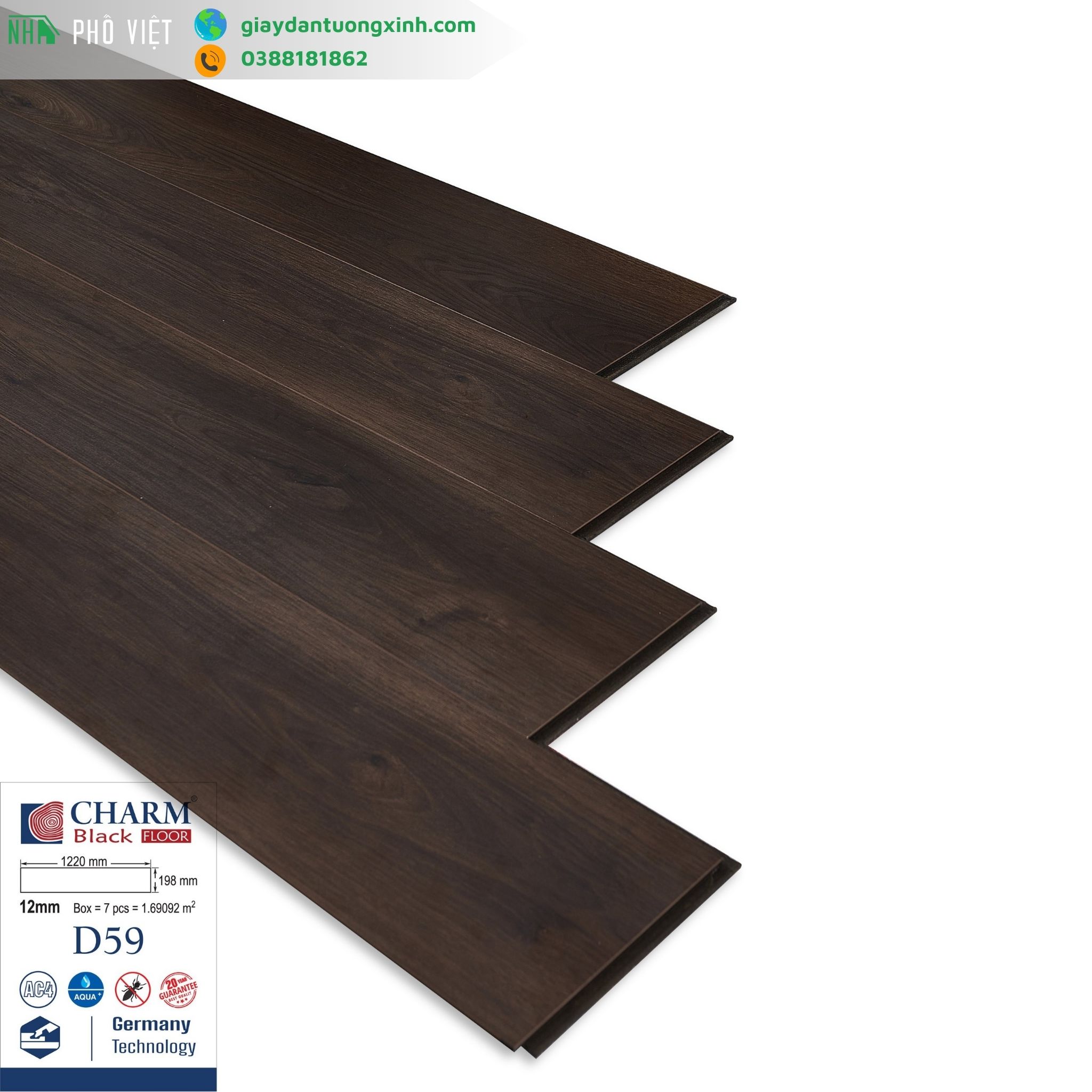 Sàn gỗ Charmwood cốt đen 12mm- D59